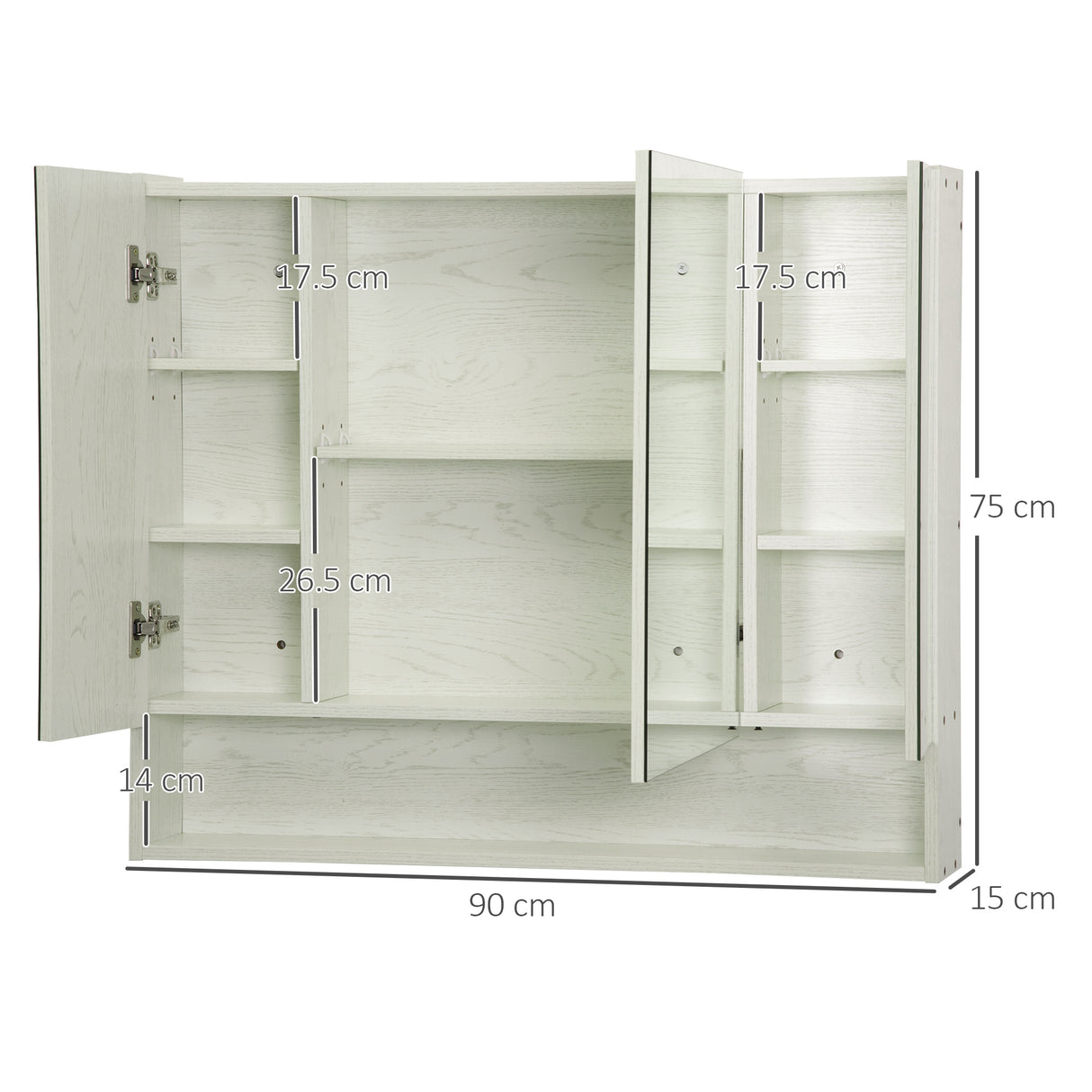 easycomfort easycomfort armadietto con specchio a 4 sezioni con ripiani regolabili specchiera bagno in legno e vetro 90x15x75 cm bianco