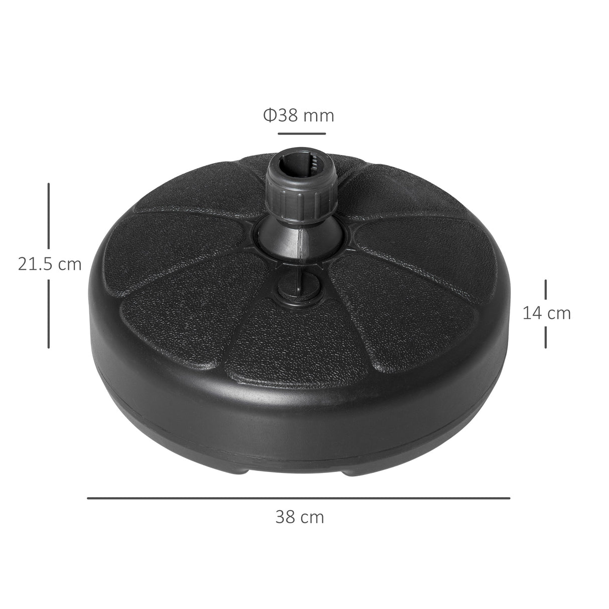 easycomfort easycomfort base per ombrellone rotonda in plastica riempibile con acqua e sabbia per pali da 38 mm 38 cm nero
