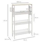 easycomfort easycomfort carrello da cucina a 3 livelli con cestino laterale e gancio in truciolato e acciaio 58x18 5x87 cm