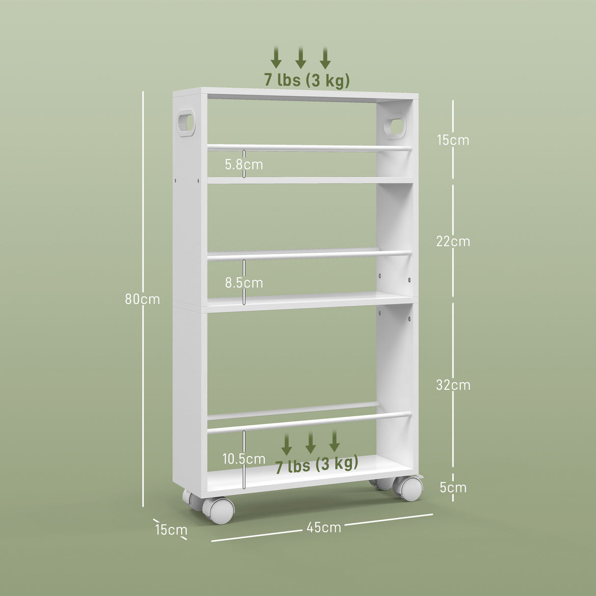 easycomfort easycomfort carrello da cucina e bagno salvaspazio a 3 livelli con barre laterali e ruote con freni bianco