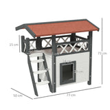 easycomfort easycomfort casetta per gatti da esterno con terrazza e scaletta in legno 77x50x73cm bianco e grigio