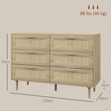 easycomfort easycomfort cassettiera 6 cassetti in legno e rattan stile boho per soggiorno e camera da letto 110x40x75 cm