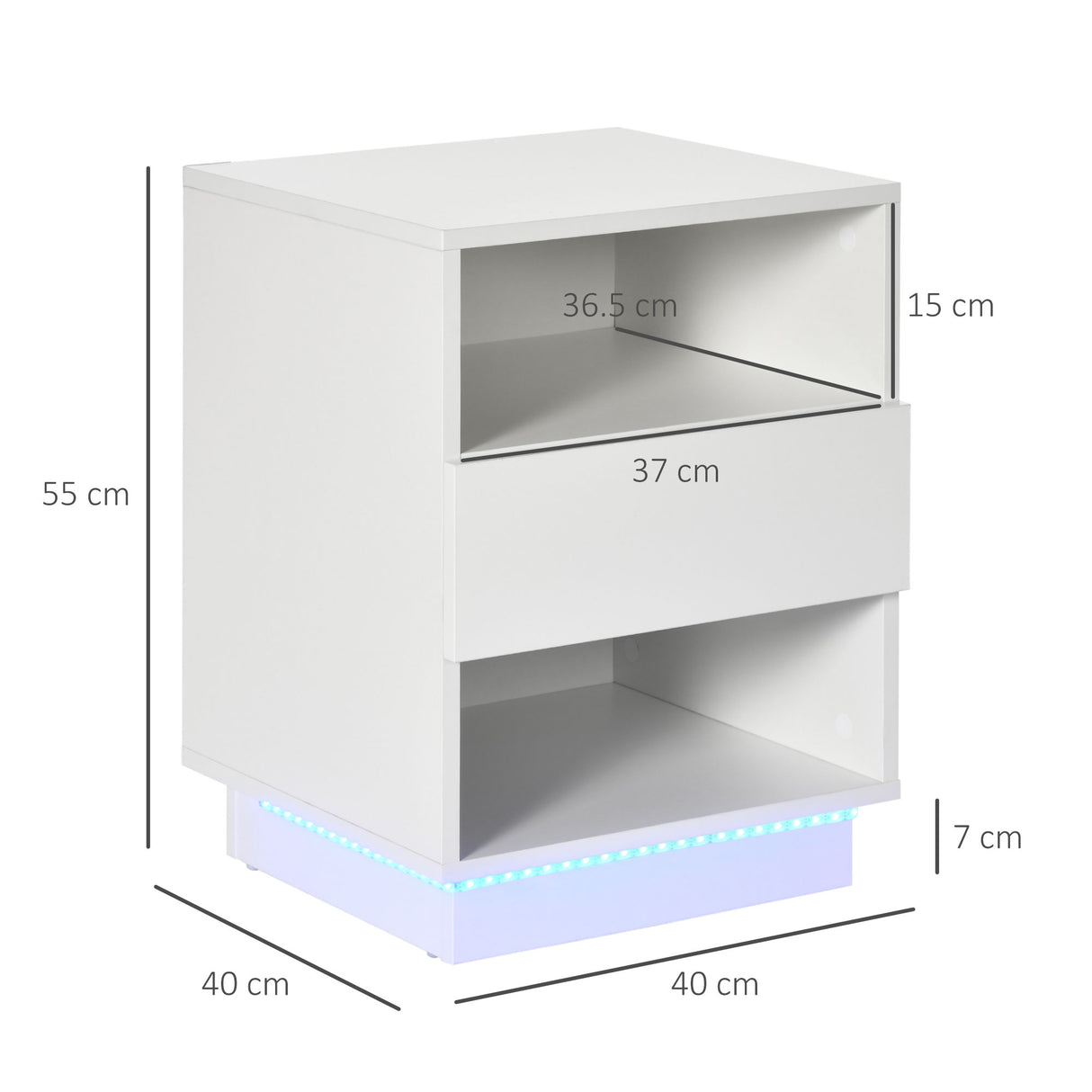 easycomfort easycomfort comodini moderni con led set 2 pezzi in truciolato bianco con cassetto e 2 ripiani aperti 40x40x55 cm