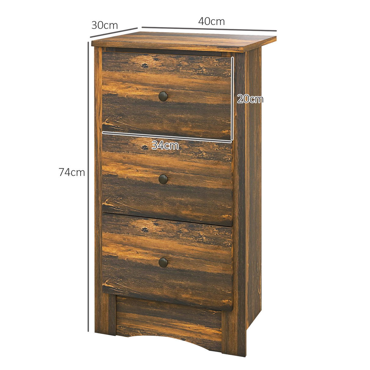 easycomfort easycomfort comodino con 3 cassetti dallo stile rustico in legno 40x30x74 cm marrone