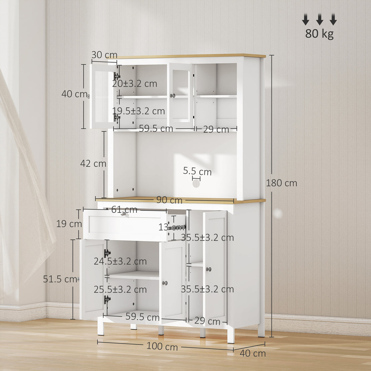 easycomfort easycomfort dispensa cucina con cassetti ripiani aperti e scaffali regolabili in legno 100x40x180 cm bianco