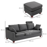 easycomfort easycomfort divano a 3 posti con poggiapiedi e cuscini in tessuto di lino grigio scuro 195 x 81 x 86cm ean 8055776915630