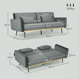 easycomfort easycomfort divano letto 3 posti con design clic clac e 2 cuscini in tessuto effetto velluto 206x81x83 cm grigio
