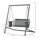 easycomfort easycomfort dondolo da giardino 2 posti con cuscini e tasche in acciaio e textilene 168x117x181 cm grigio scuro