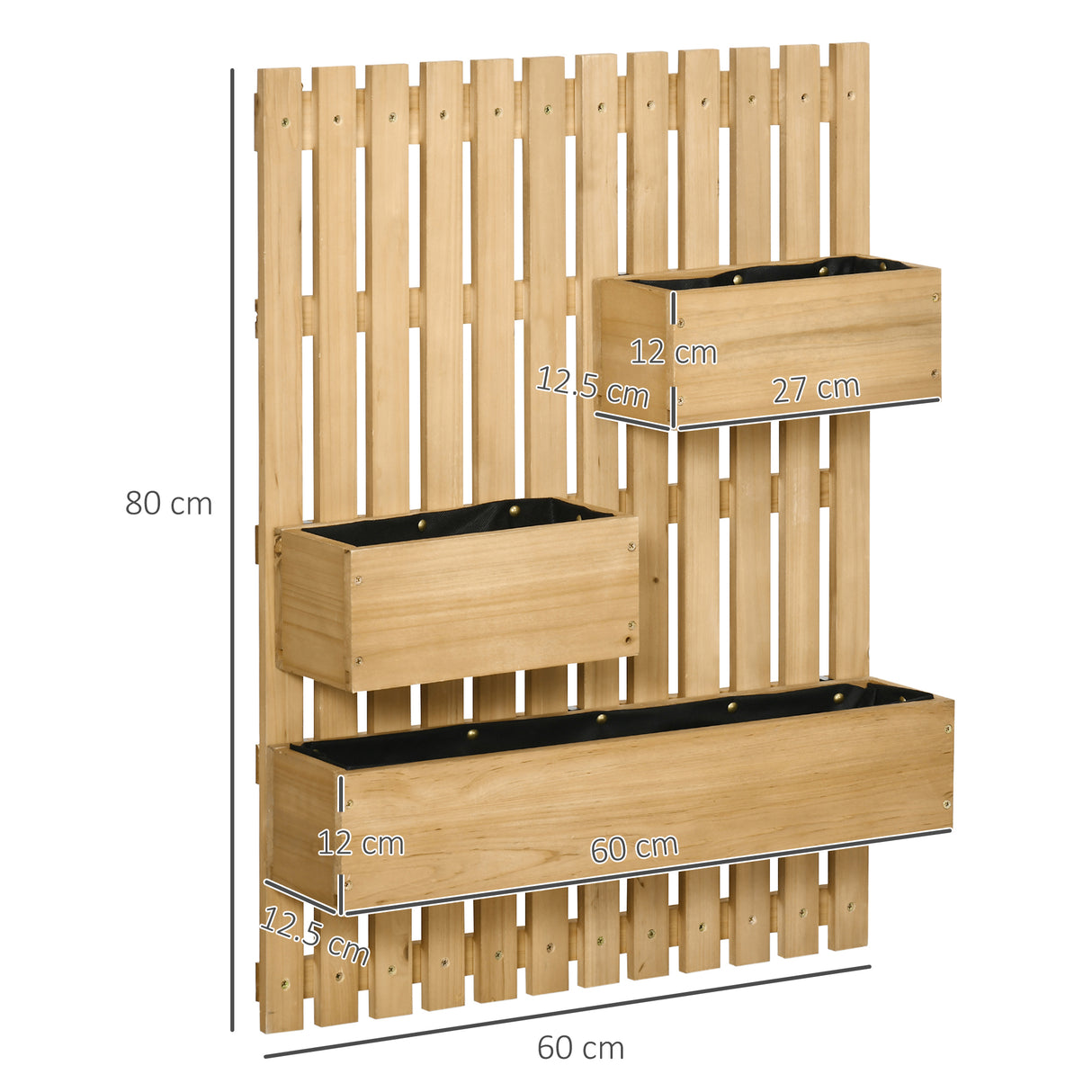 easycomfort easycomfort fioriera da esterno verticale in legno con 3 vasi rimovibili 60x16x80cm