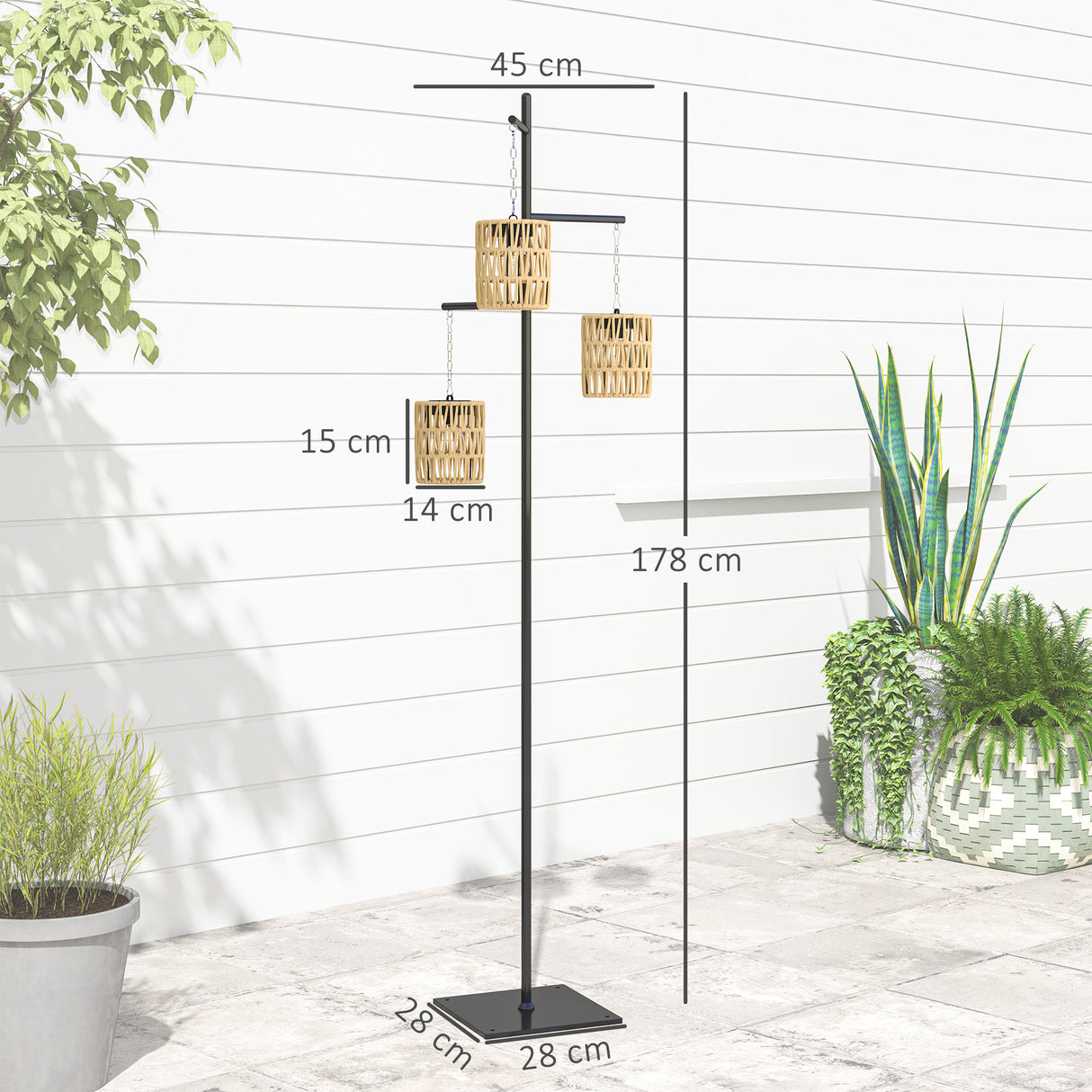 easycomfort easycomfort lampada da esterno solare in stile boho con base quadrata in rattan pe e acciaio 45x45x178 cm nero e giallo