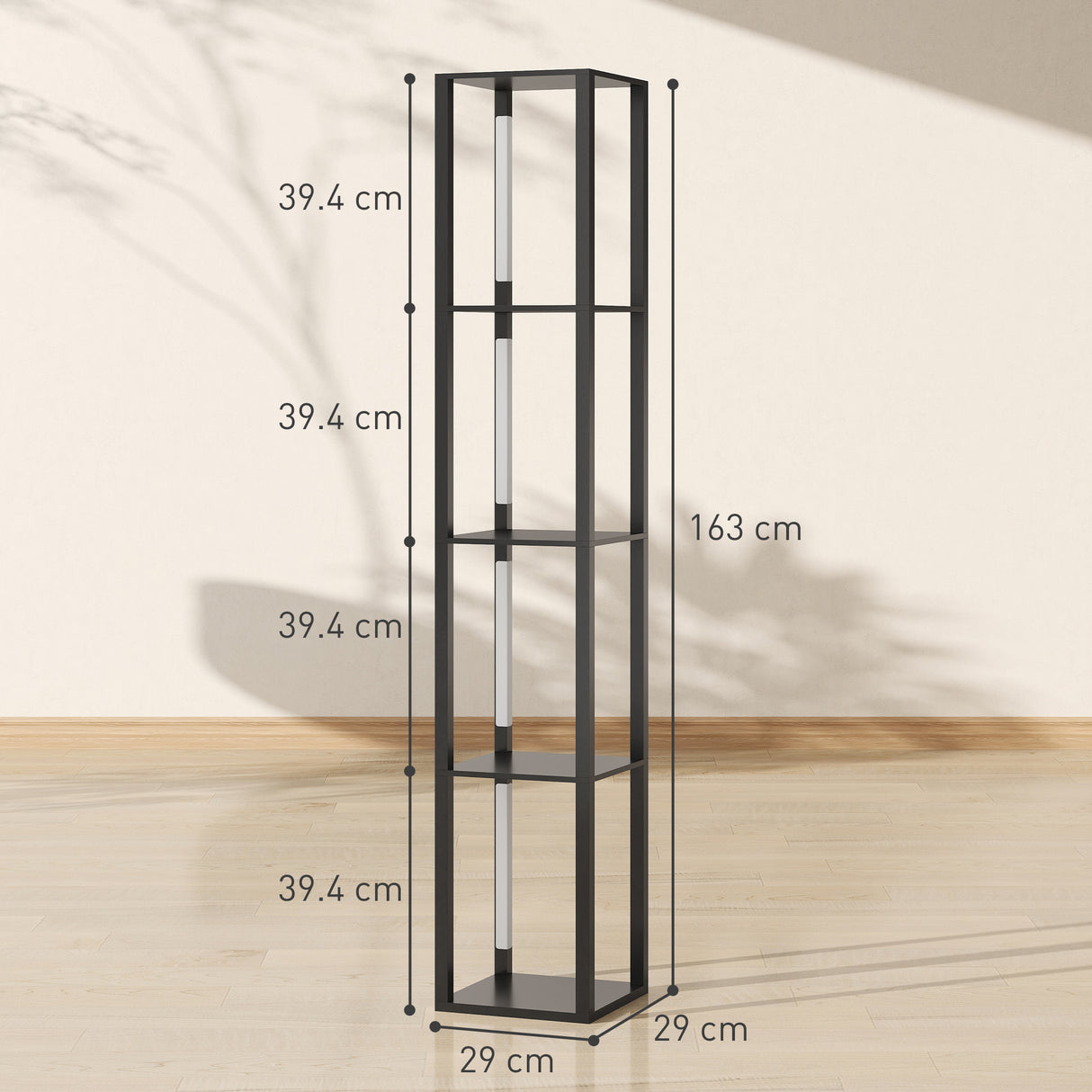 easycomfort easycomfort lampada da terra con 4 ripiani 3 luminosita regolabili e interruttore a pedale 29x29x163 cm nero