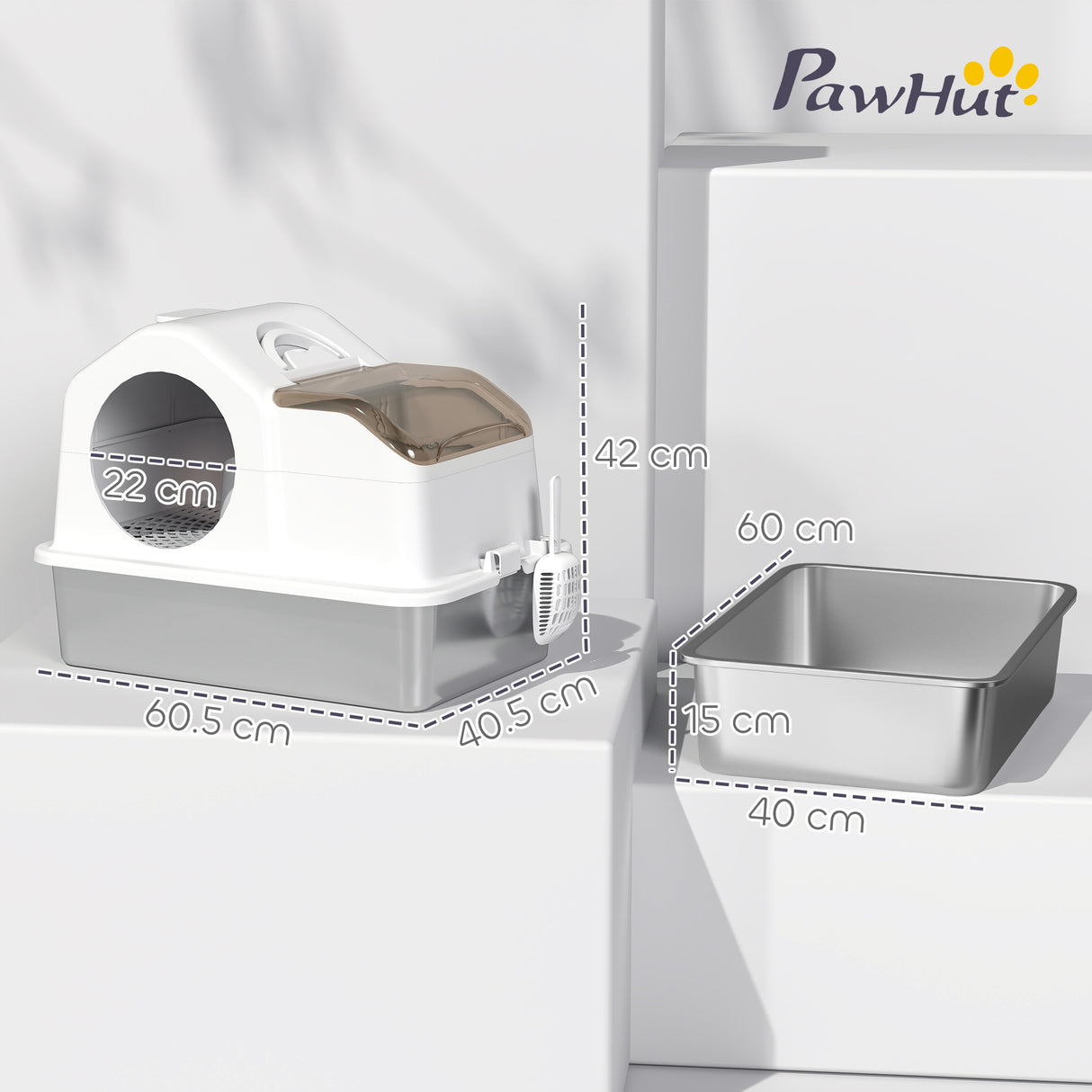 easycomfort easycomfort lettiera per gatti chiusa con 2 tappetini in acciaio inox abs e pp 60 5x40 5x42 cm bianca e argento