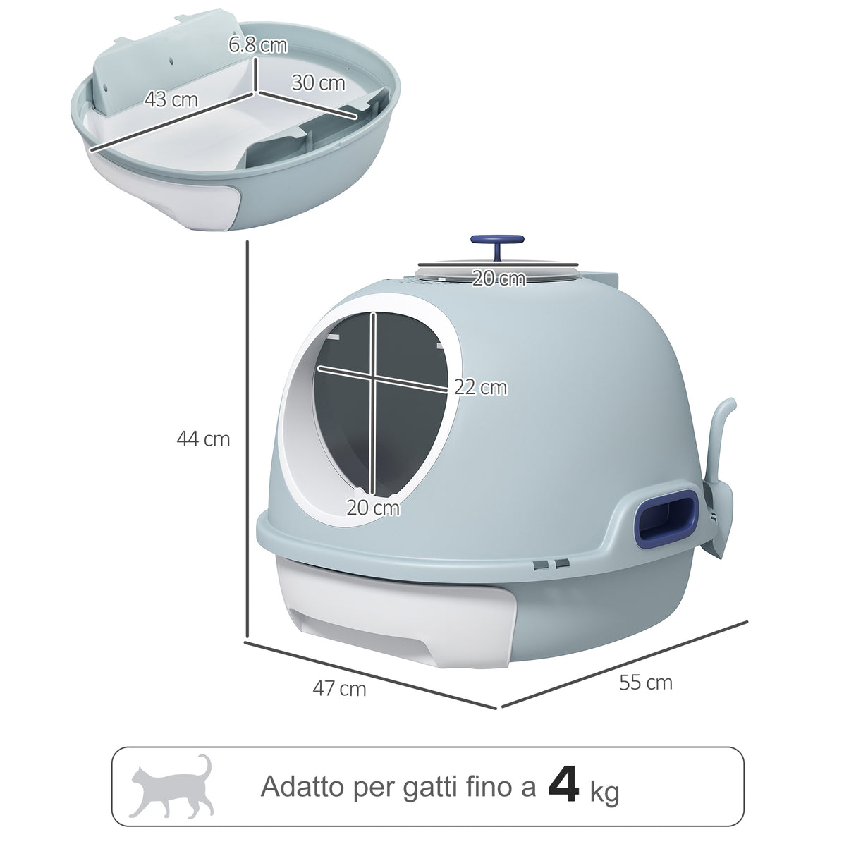 easycomfort easycomfort lettiera per gatti chiusa con vassoio estraibile 2 ingressi e paletta 47x55x44 cm azzurro