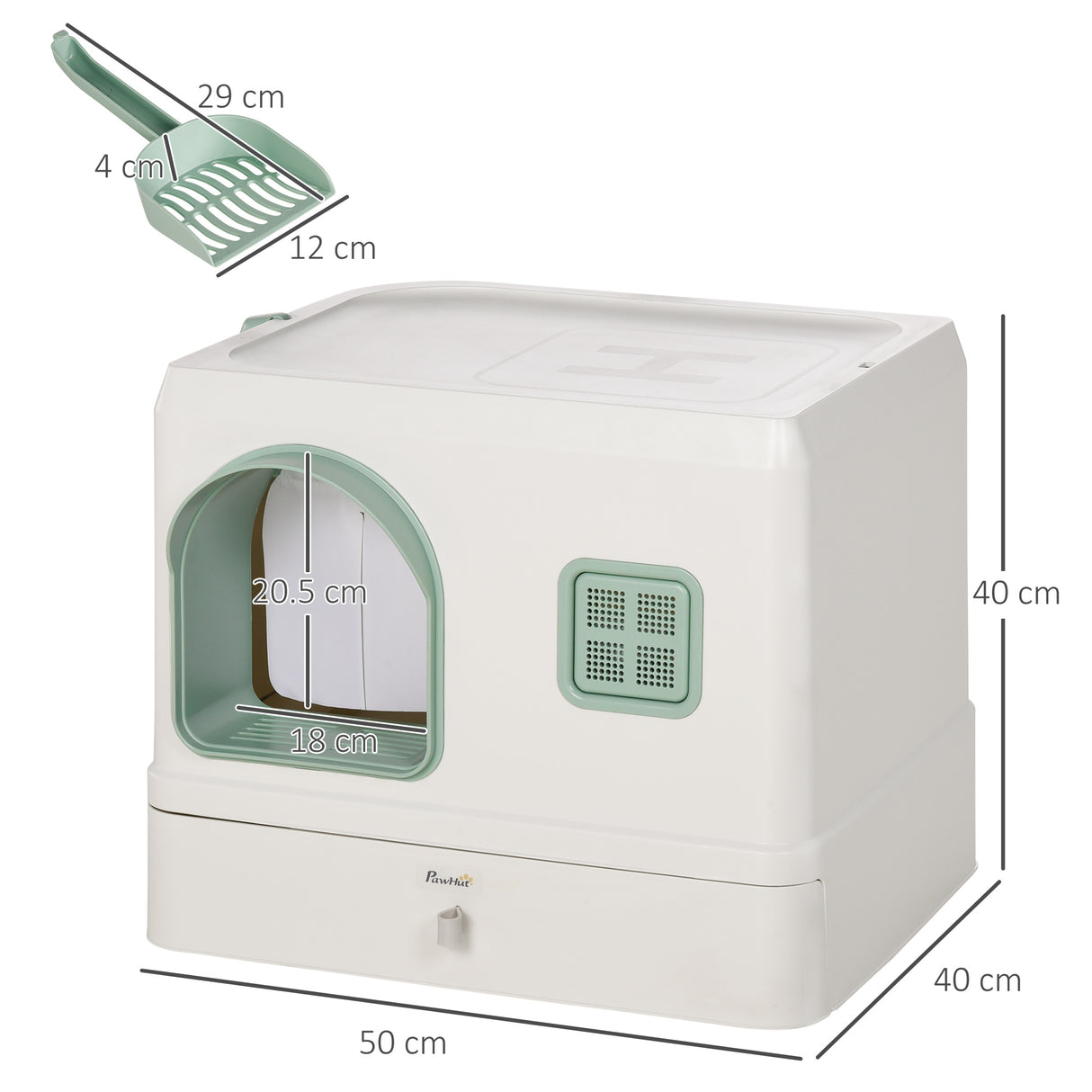 easycomfort easycomfort lettiera per gatti coperta con deodoranti vassoio e paletta in abs e pp 50x40x40 cm verde e bianco