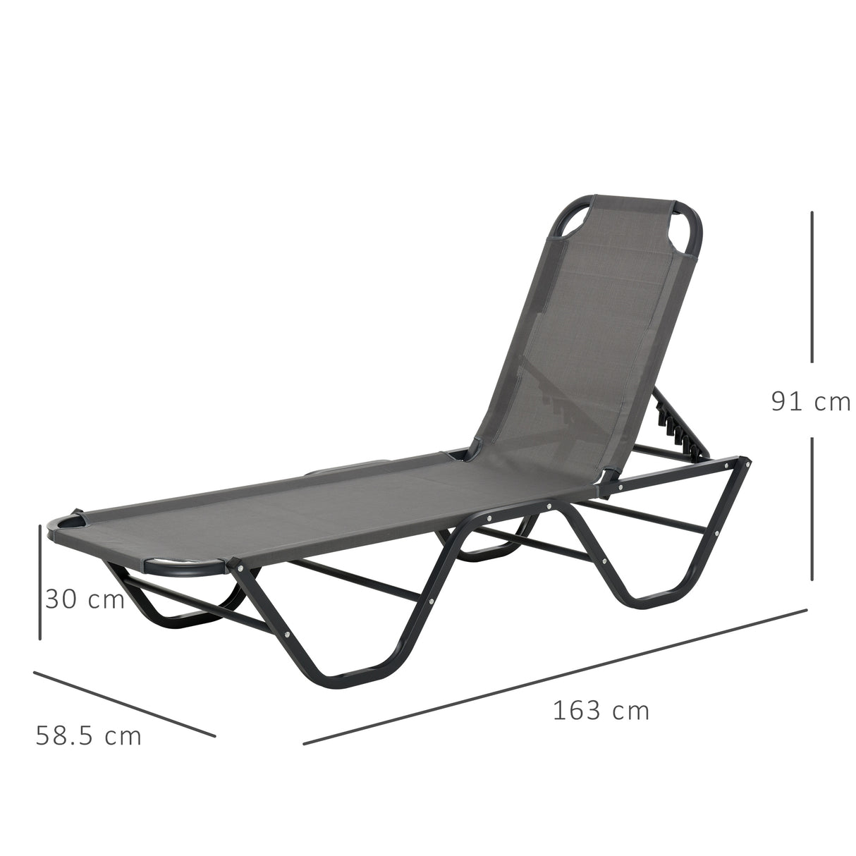 easycomfort easycomfort lettino prendisole in alluminio con schienale reclinabile a 5 livelli 163x58 5x91cm grigio