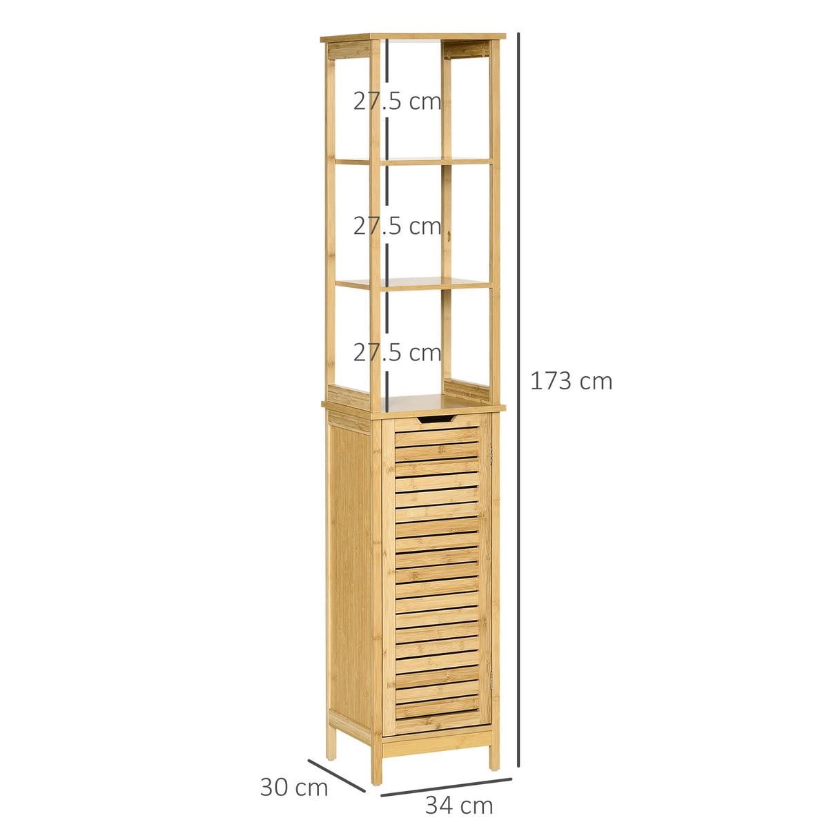 easycomfort easycomfort mobile bagno a 3 ripiani e 1 credenza design a doghe bambu 34x30x173cm