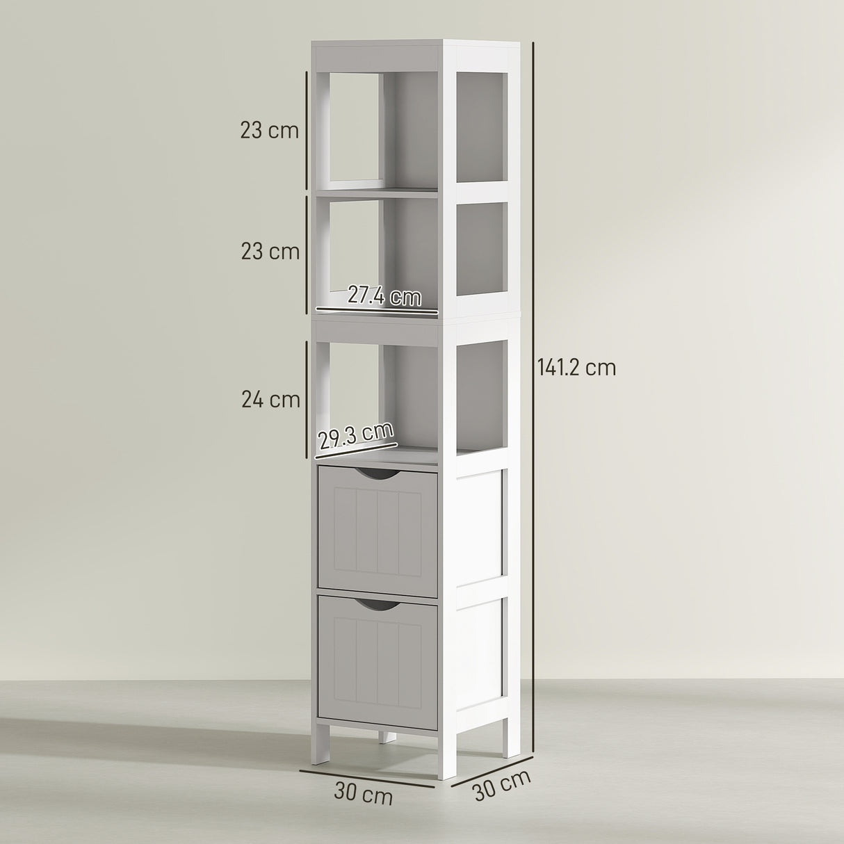 easycomfort easycomfort mobile bagno con 3 ripiani aperti e 2 cassetti in legno 30x30x141 2 cm bianco