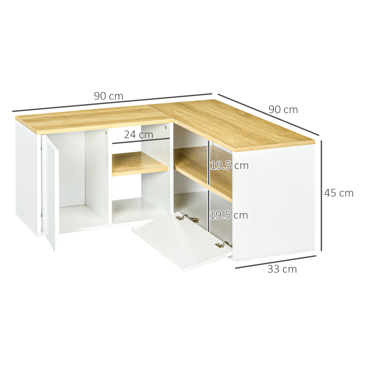 easycomfort easycomfort mobile tv a l per tv da 40 con 3 ripiani aperti e 2 armadietti in truciolato 90x90x45 cm