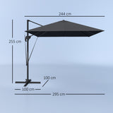 easycomfort easycomfort ombrellone da giardino 2 5x2 5 m a braccio girevole a 360 con manovella e base a croce grigio scuro