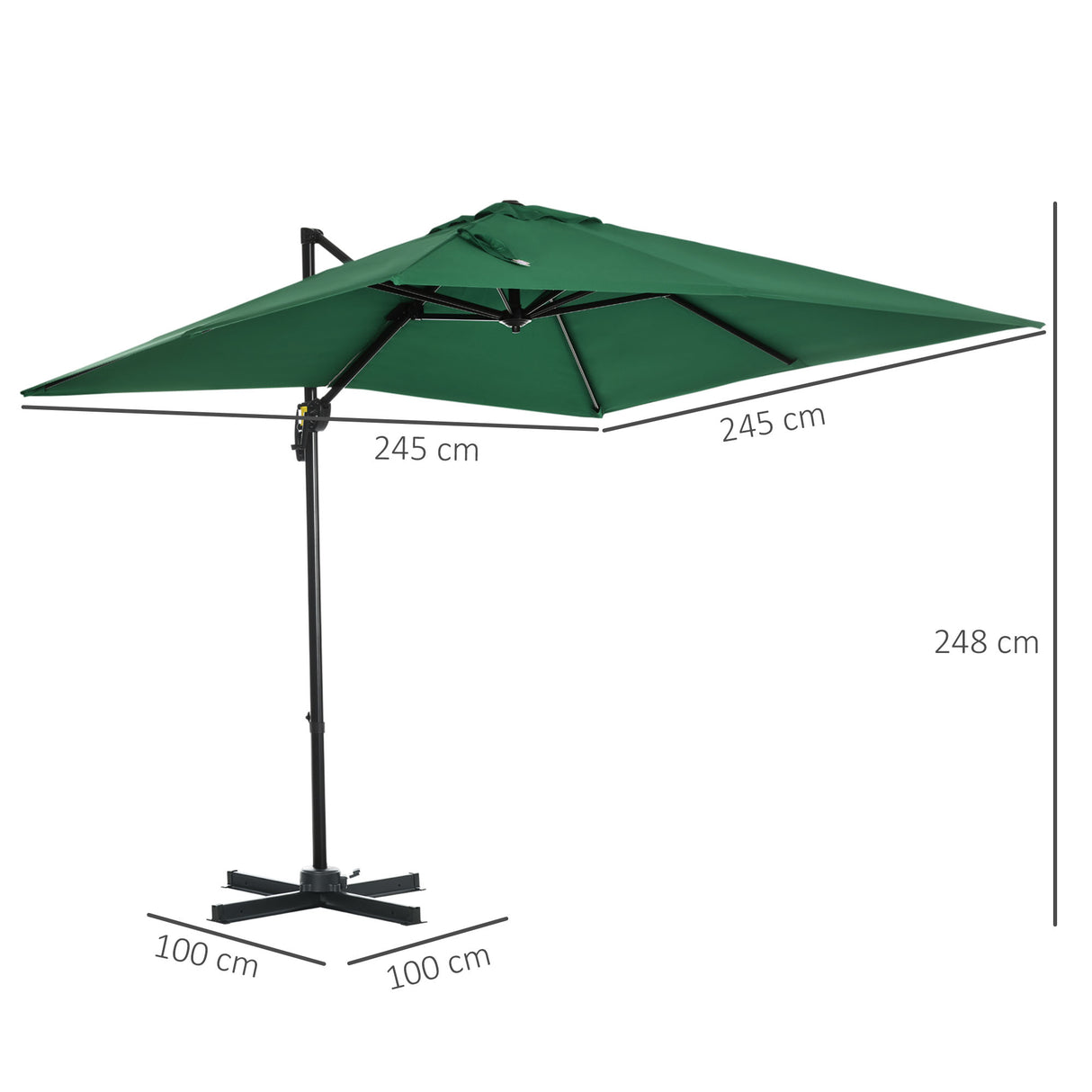 easycomfort easycomfort ombrellone da giardino a manovella 2 5x2 5 m con rotazione 360 e parasole regolabile verde
