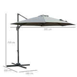easycomfort easycomfort ombrellone da giardino a manovella e a 8 stecche con angolazione regolabile 2 95x2 5 m grigio