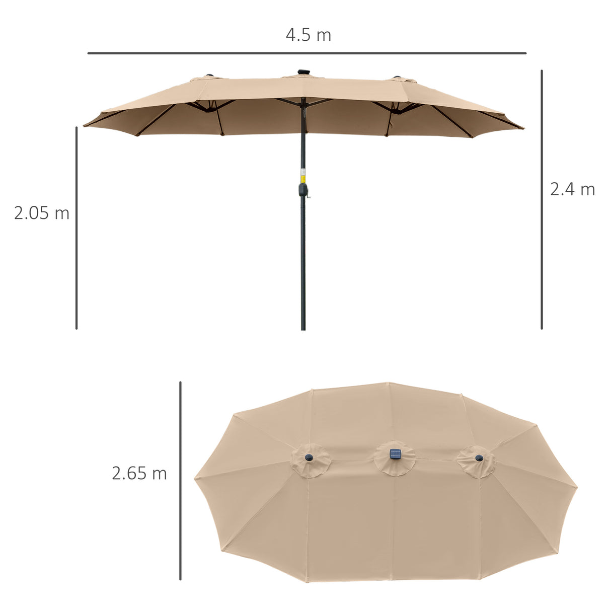 easycomfort easycomfort ombrellone da giardino doppio 4 5m con 48 luci led e manovella cachi