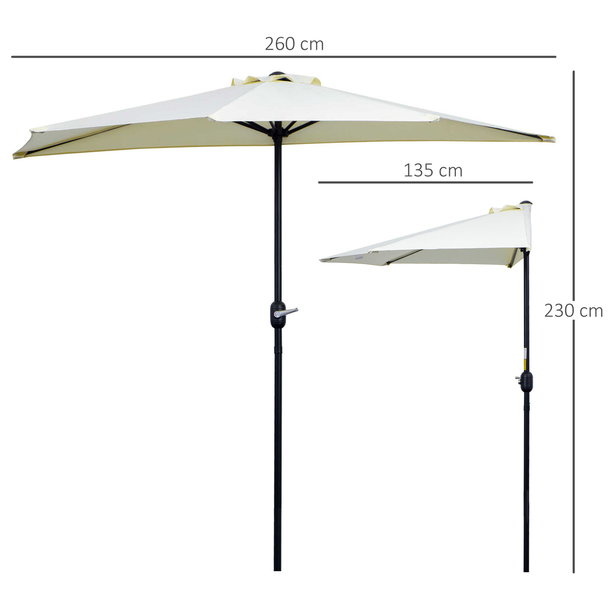 easycomfort easycomfort ombrellone da terrazza a mezzaluna con apertura a manovella e palo a 2 sezioni 2 6x1 35 m beige