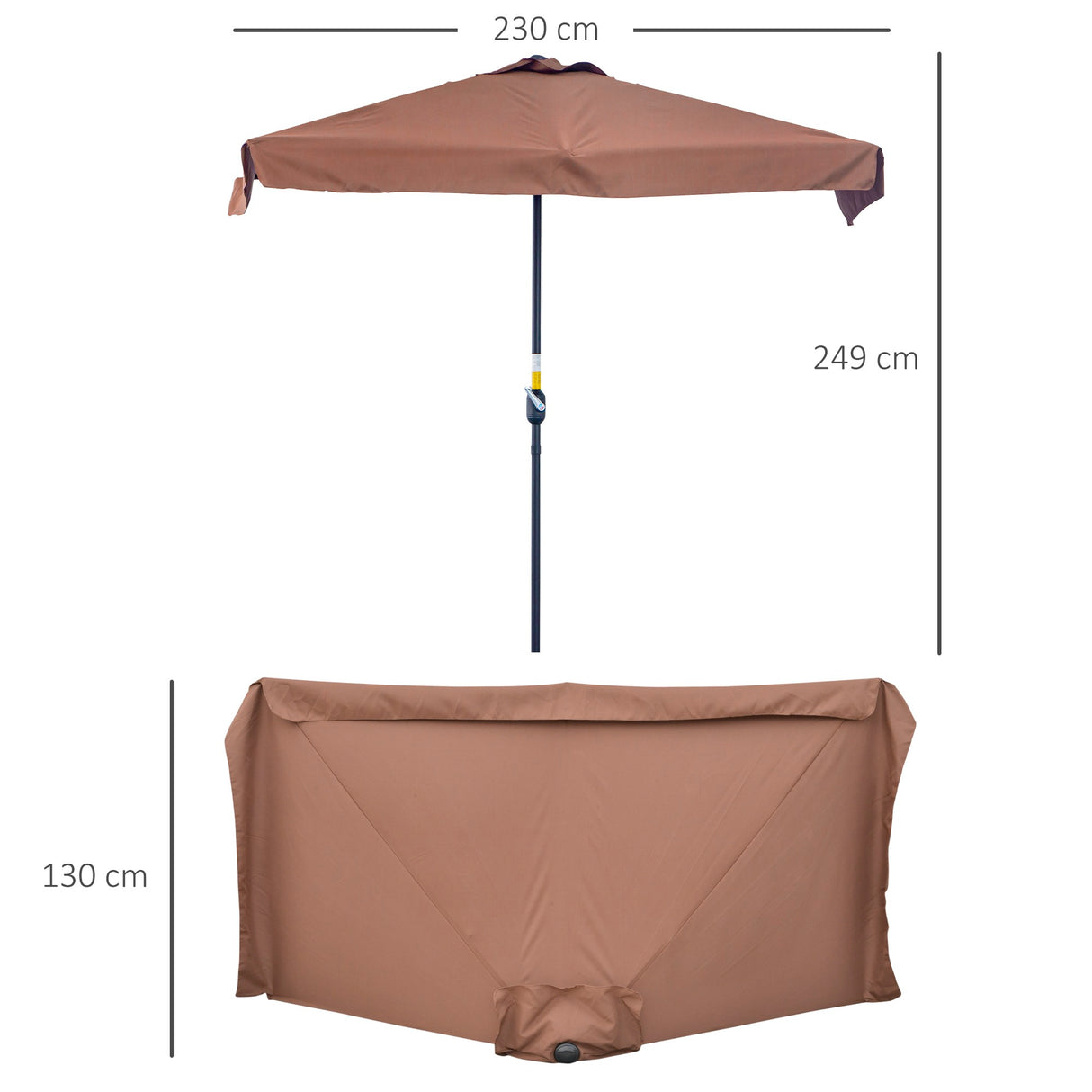 easycomfort easycomfort ombrellone semicircolare 2 3x1 3 m da terrazza e giardino per parete con manovella caffe