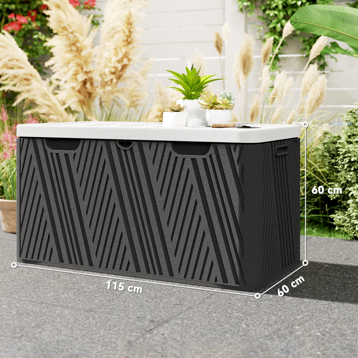 easycomfort easycomfort panca contenitore 380l in hdpe con 2 maniglie laterali e leva a gas 115x60x60 cm nero e grigio
