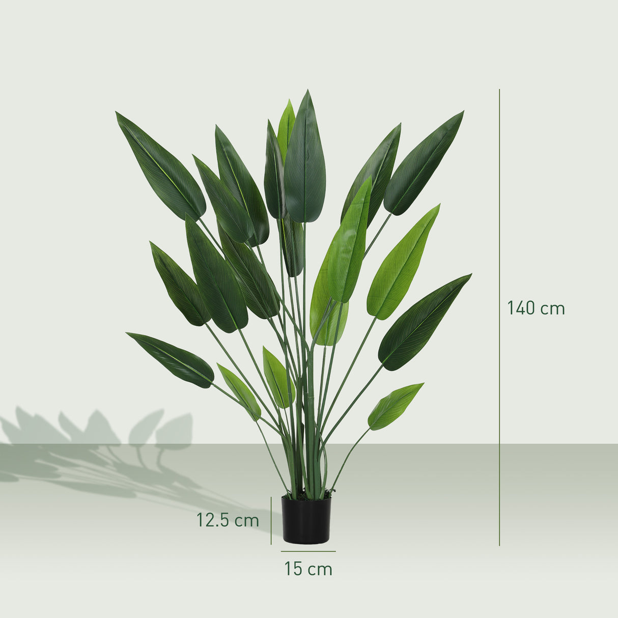 easycomfort easycomfort pianta artificiale verde di uccello del paradiso da 20 foglie di 140 cm con vaso in pe peva e pp