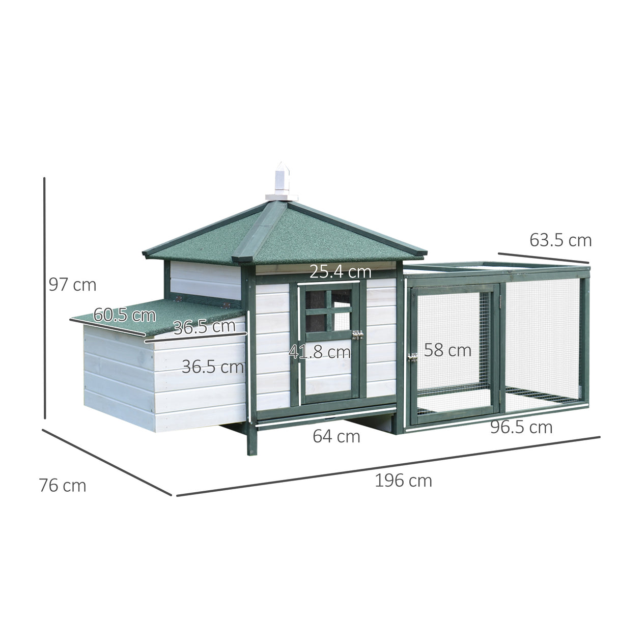 easycomfort easycomfort pollaio da giardino prefabbricato in legno 196x76x97cm bianco e verde