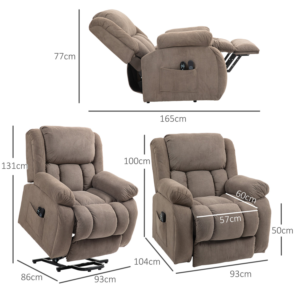easycomfort easycomfort poltrona alzapersona massaggiante e reclinabile con 2 tasche e telecomando 93x104x105 cm marrone chiaro