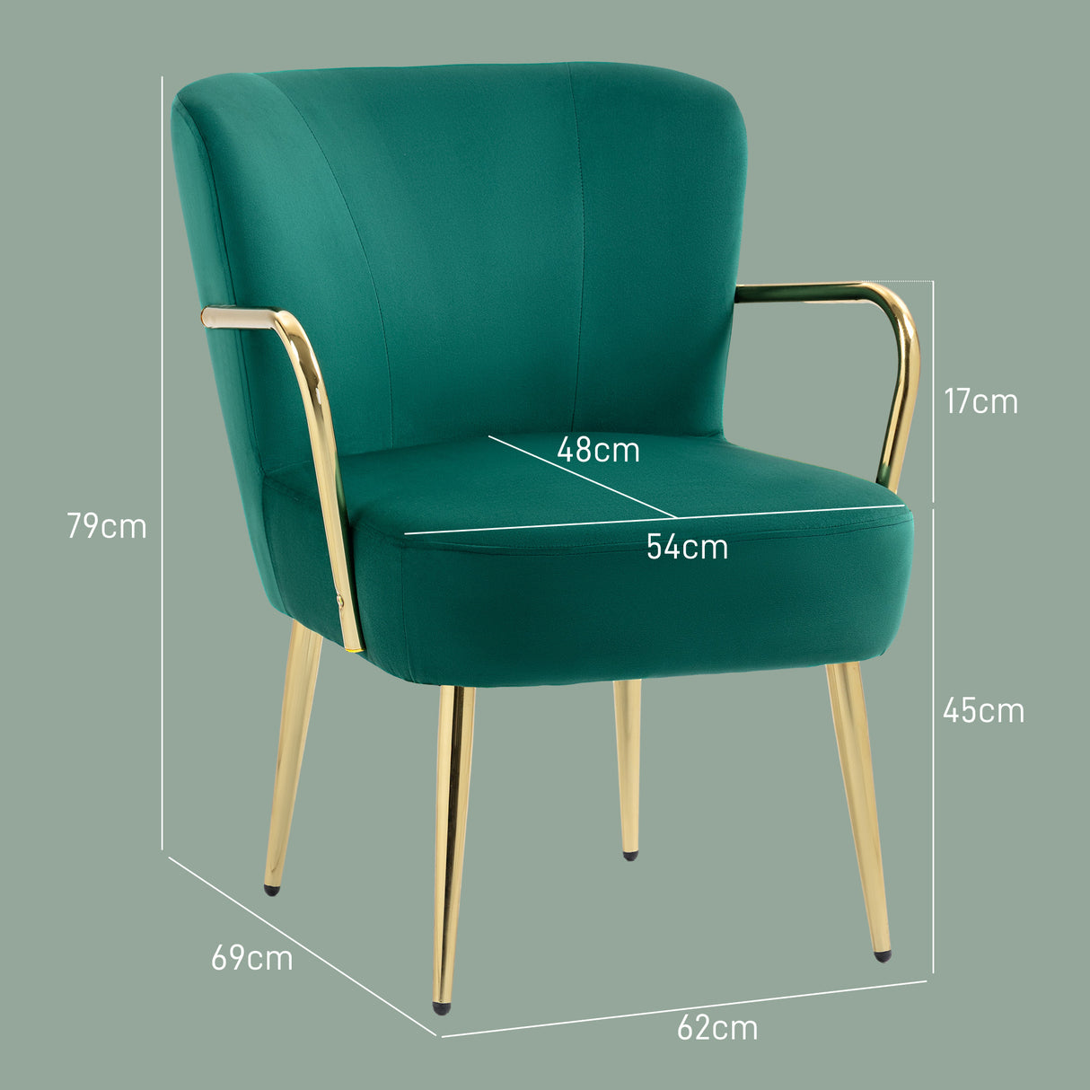 easycomfort easycomfort poltrona da camera retro in velluto con braccioli gambe dorate e seduta imbottita verde