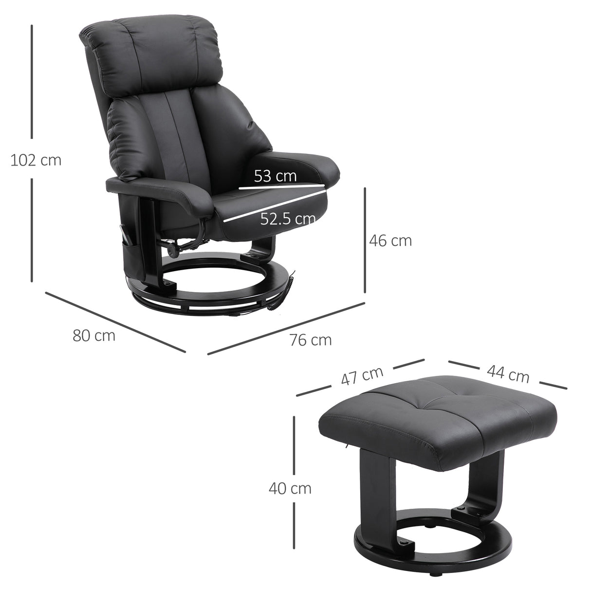 easycomfort easycomfort poltrona relax reclinabile e massaggiante con pouf poggiapiedi e telecomando 76x80x102 cm nero
