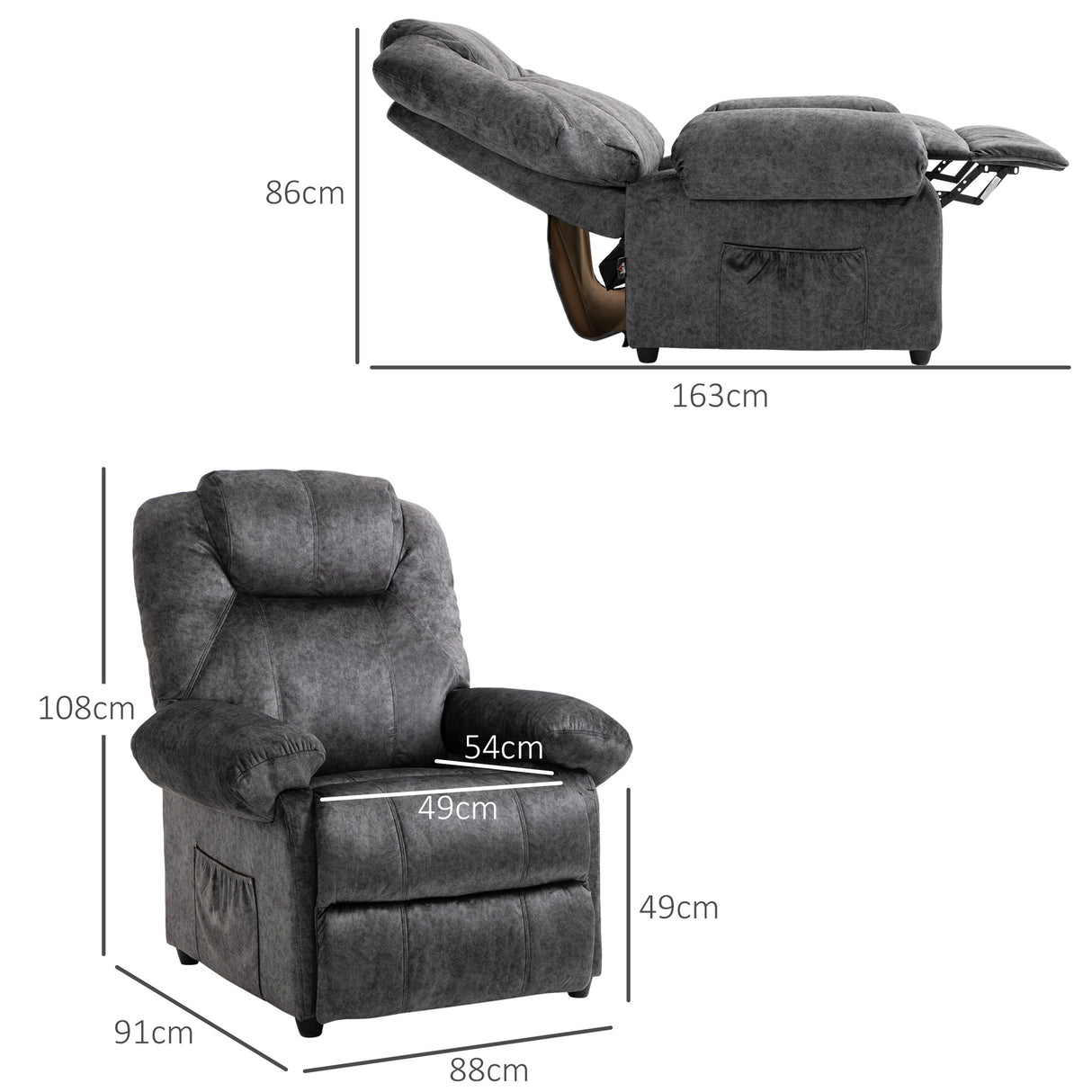 easycomfort easycomfort poltrona relax reclinabile manuale in tessuto con poggiapiedi estraibile e tasca laterale nero
