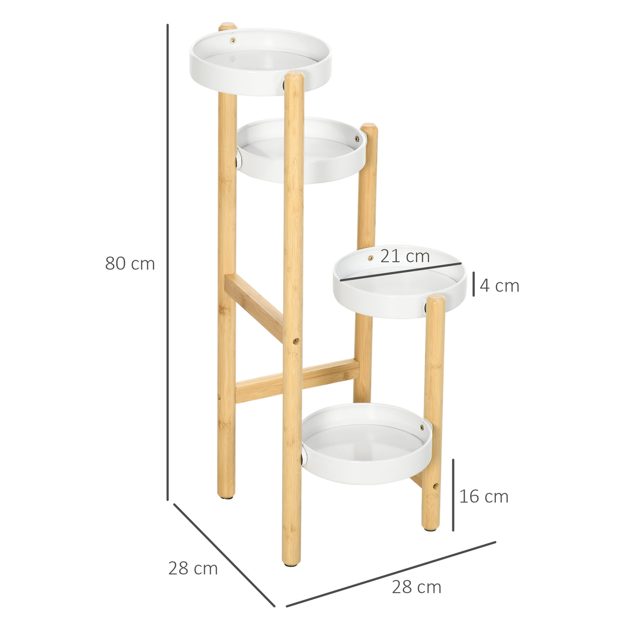 easycomfort easycomfort porta piante da interno ed esterno 4 ripiani a vassoio e struttura in bambu 28x28x80 cm bianco