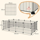 easycomfort easycomfort recinto per animali modulabile con 12 pannelli 35x35 cm e bordi arrotondati in metallo e abs 140x70x35 cm nero