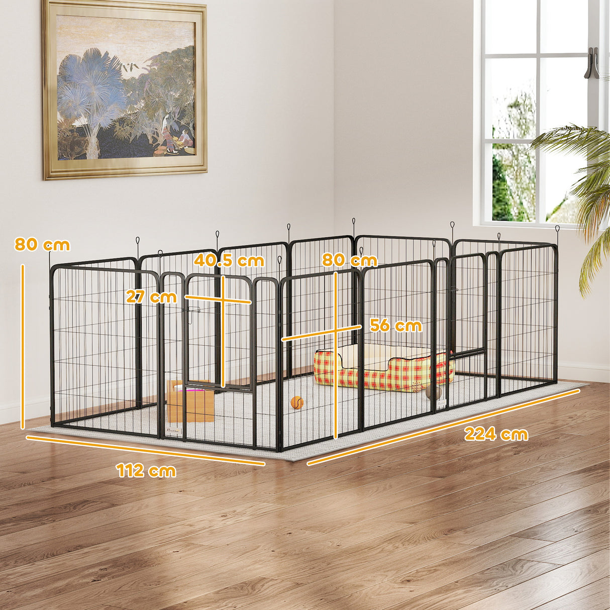 easycomfort easycomfort recinto per cani a 12 pannelli modulabili da 68x1 5x80cm in acciaio nero con porta di ingresso