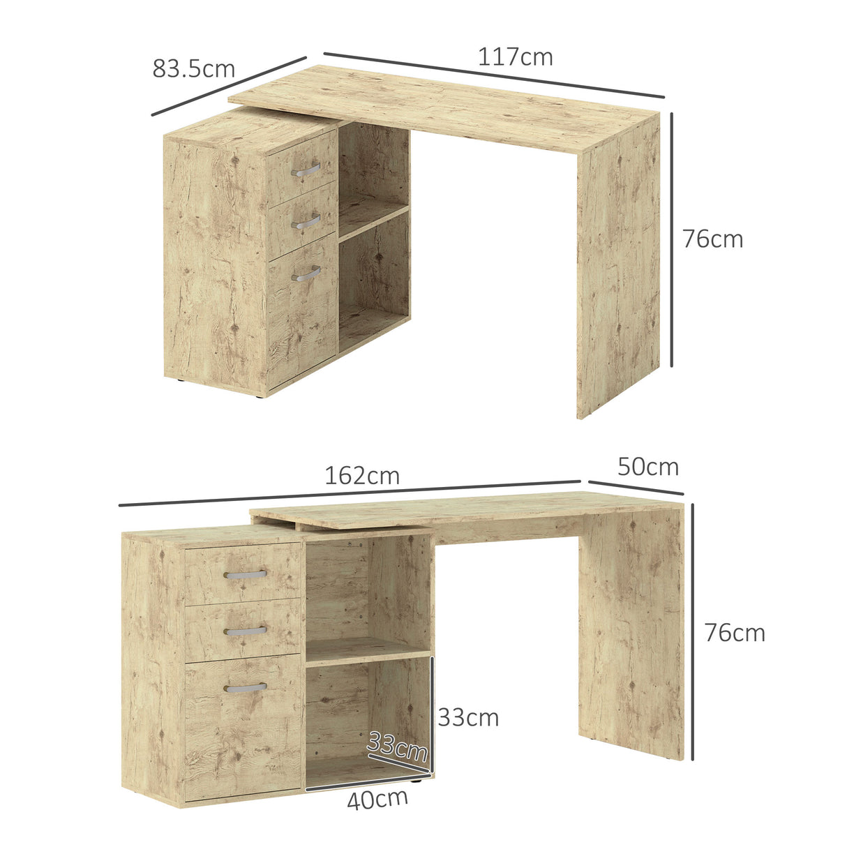 easycomfort easycomfort scrivania angolare per pc con 3 cassetti e ripiani aperti in legno e metallo 117x83 5x76 cm noce