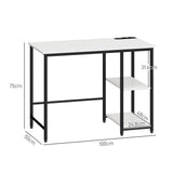 easycomfort easycomfort scrivania con scaffale a 2 livelli e prese di ricarica in legno e metallo 100x50x75 cm bianca e nera