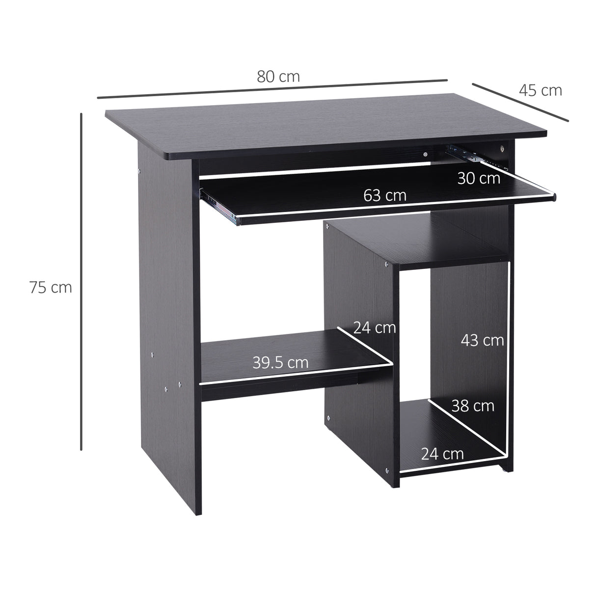 easycomfort easycomfort scrivania pc moderna in legno con ripiano per cpu e spazio per tastiera estraibile 80x45x75 cm nero