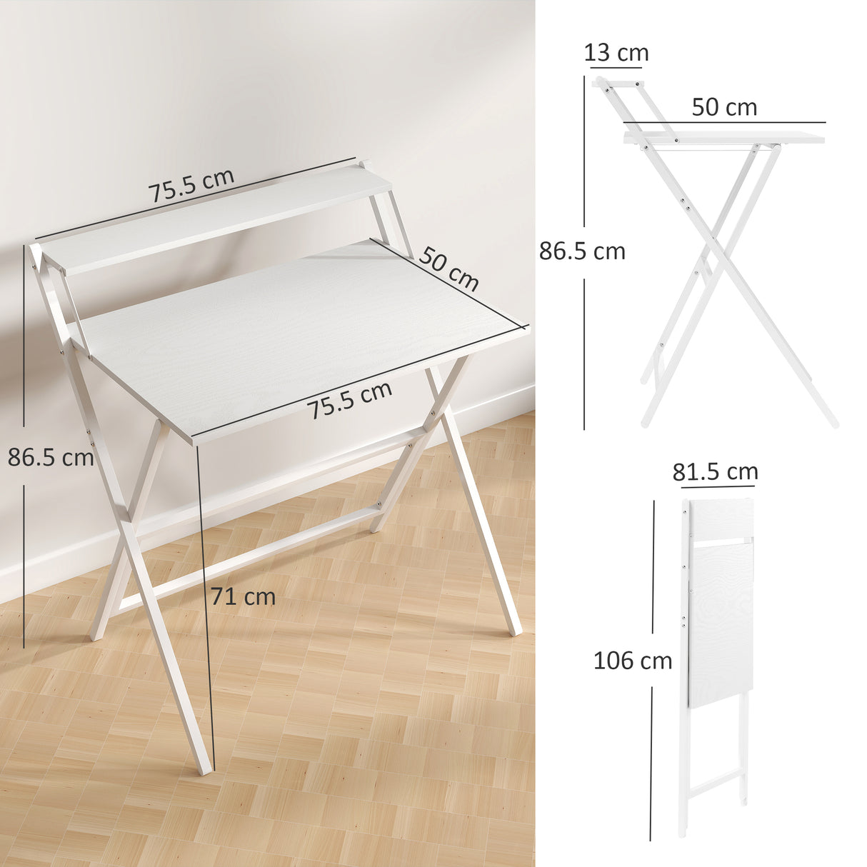 easycomfort easycomfort scrivania pieghevole con ripiano per monitor 81 5x62x86 5 cm bianco