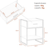 easycomfort easycomfort set 2 comodini moderni con cassetto e ripiano aperto in mdf e acciaio 45x40x60cm bianco e oro