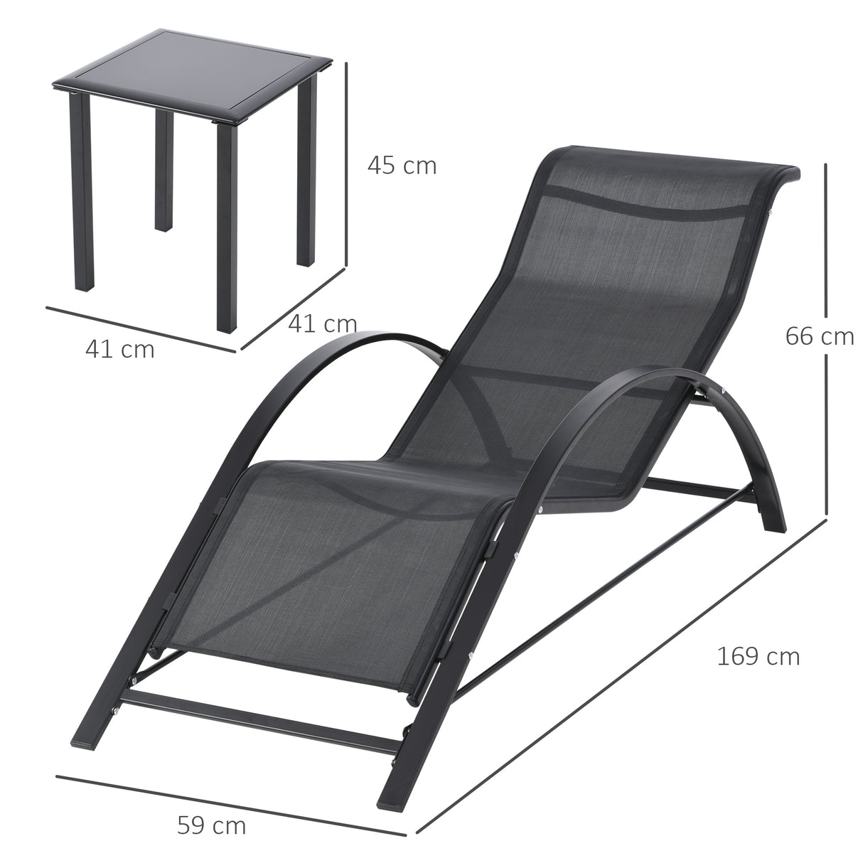 easycomfort easycomfort set 2 lettini prendisole e tavolino con ripiano in tessuto traspirante e metallo 59x169x66 cm nero