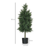 easycomfort easycomfort set 2 piante finte di cedro in pe con vaso di plastica pp in acciaio e cemento 38x12 5x90 cm verde
