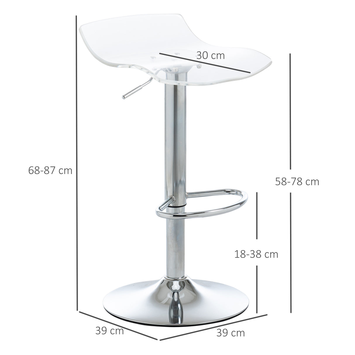 easycomfort easycomfort set 2 sgabelli da bar con altezza regolabile seduta girevole e poggiapiedi metallo e acrilico trasparente