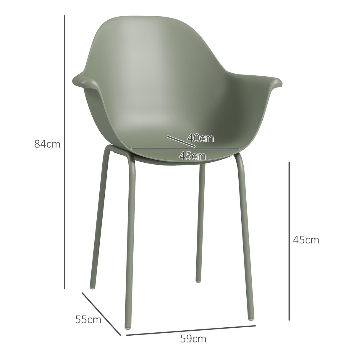 easycomfort easycomfort set 4 sedie da giardino con piedini antiscivolo in pp e acciaio 59x55x84 cm verde