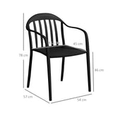 easycomfort easycomfort set 4 sedie da giardino impilabili in pp con schienale alto e braccioli 57x54x78 cm nero