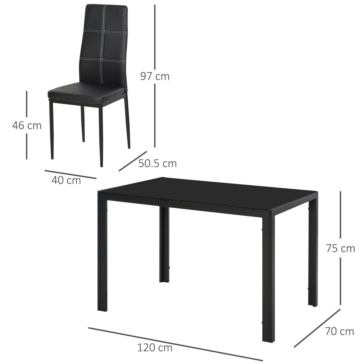 easycomfort easycomfort set 5 pezzi con 1 tavolo e 4 sedie per cucina o sala da pranzo in finta pelle metallo e vetro temperato nero