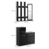 easycomfort easycomfort set appendi abiti da ingresso con specchio e scarpiera per 8 paia di scarpe nero lucido